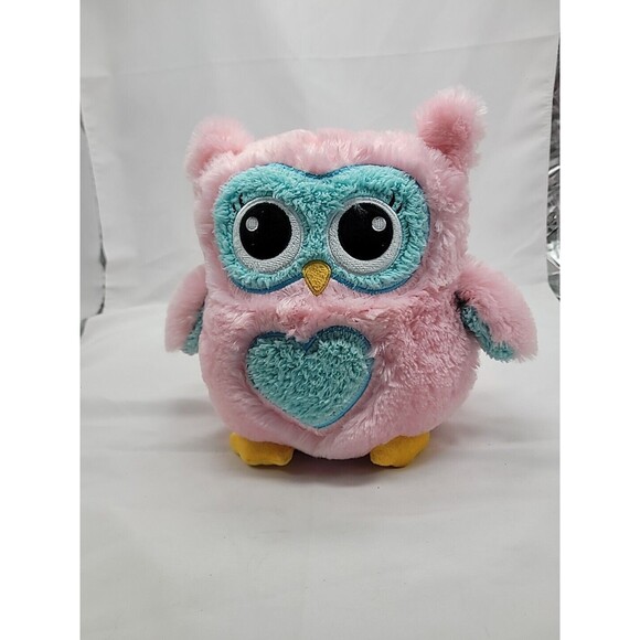 8" FAB.NY pink, turqois & yellow plush owl bank - Picture 5 of 15